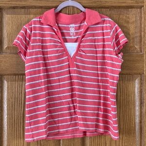 5/$15 Zoey & Beth Salmon Pink Striped SS Polo 2X